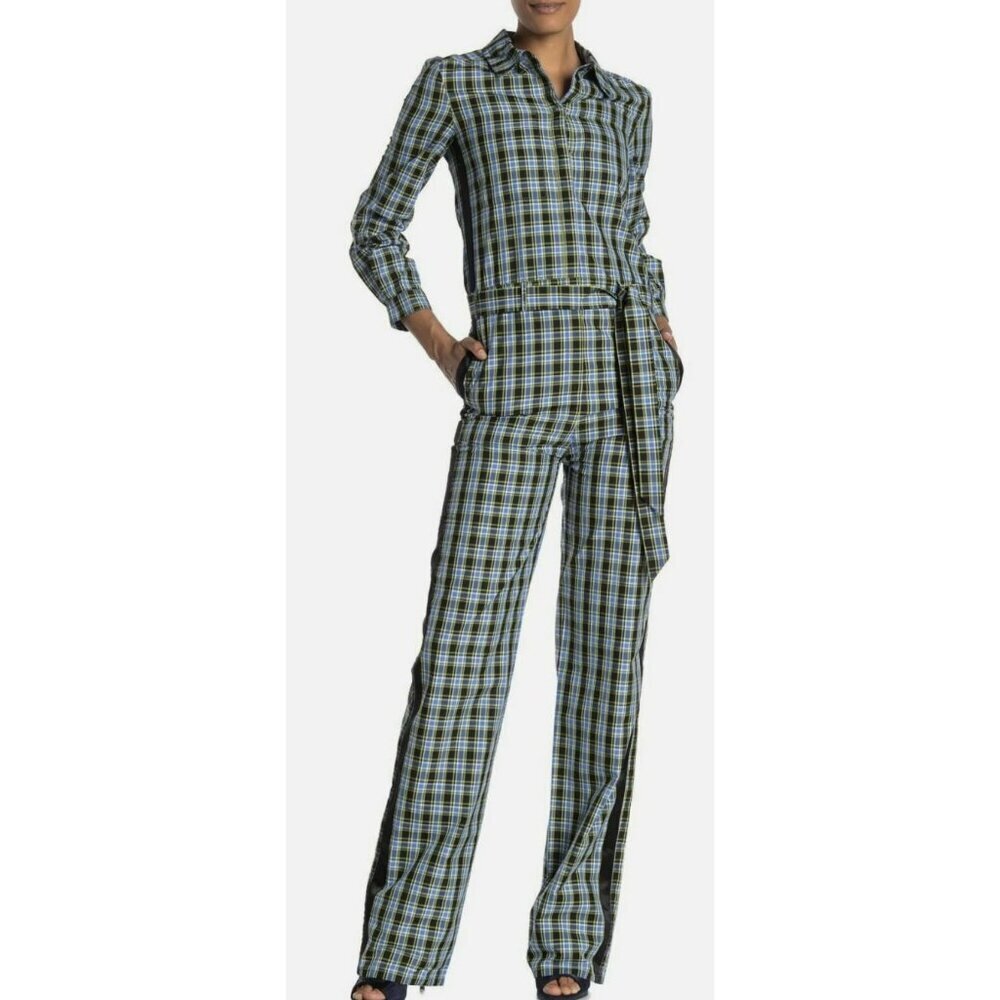 Burberry Jumpsuit Check Tie Waist Azure Blue Size 6 NWT